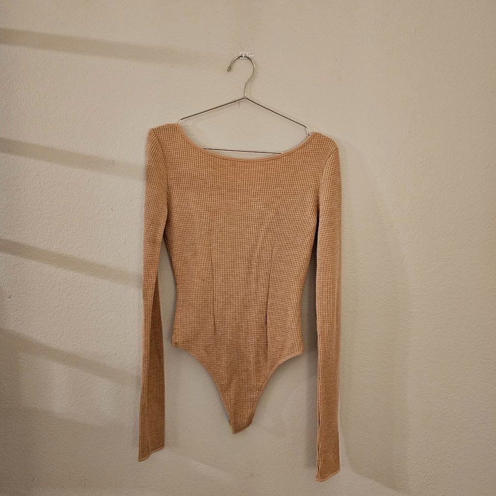 Out from Under Waffle Knit Long Sleeve Bodysuit Sz M